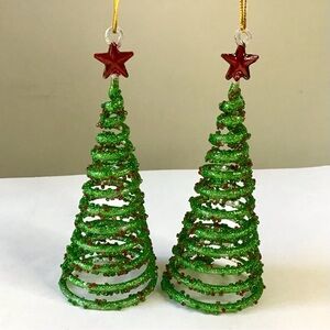 Spiral Glass Christmas Tree Ornaments Set of 2 Hanging Glitter Swirl Decorations